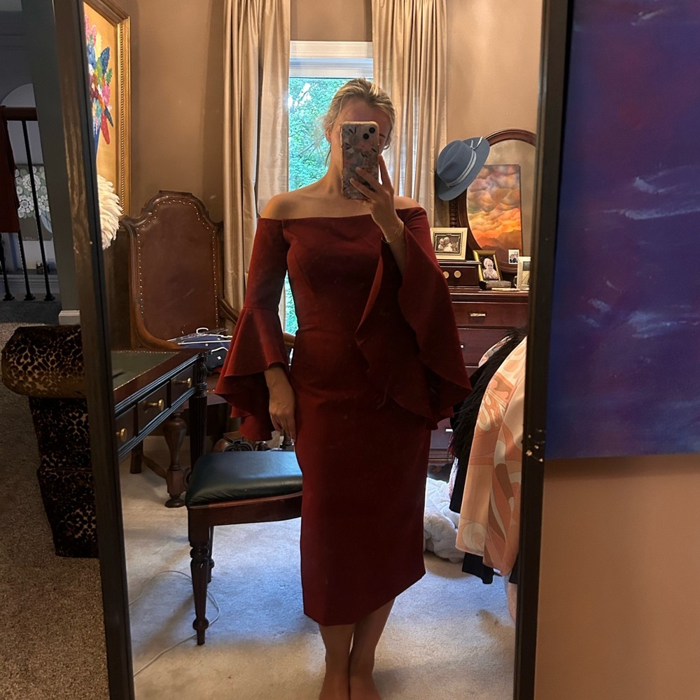 Red strapless Milly Dress Size 6, Flare Sleeves